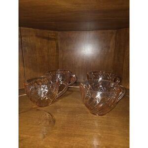 4 Vintage 1970s ARCOROC FRANCE Rosaline Pink Crystal Swirl Tea Cups (NO SAUCERS)